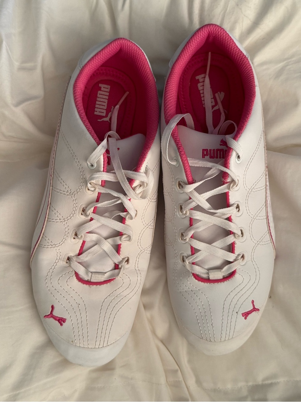 Puma Women's White Sneakers with Pink Accents